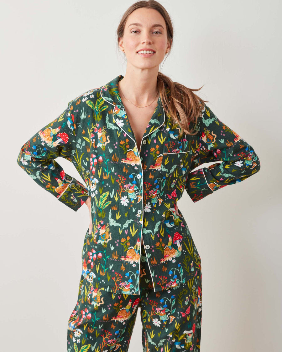 Gnome Garden - Midweight Flannel Long PJ Set - Olive Tree - Printfresh