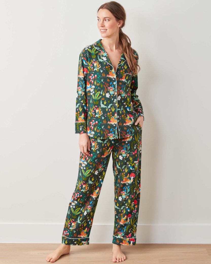 Gnome Garden - Midweight Flannel Long PJ Set - Olive Tree - Printfresh