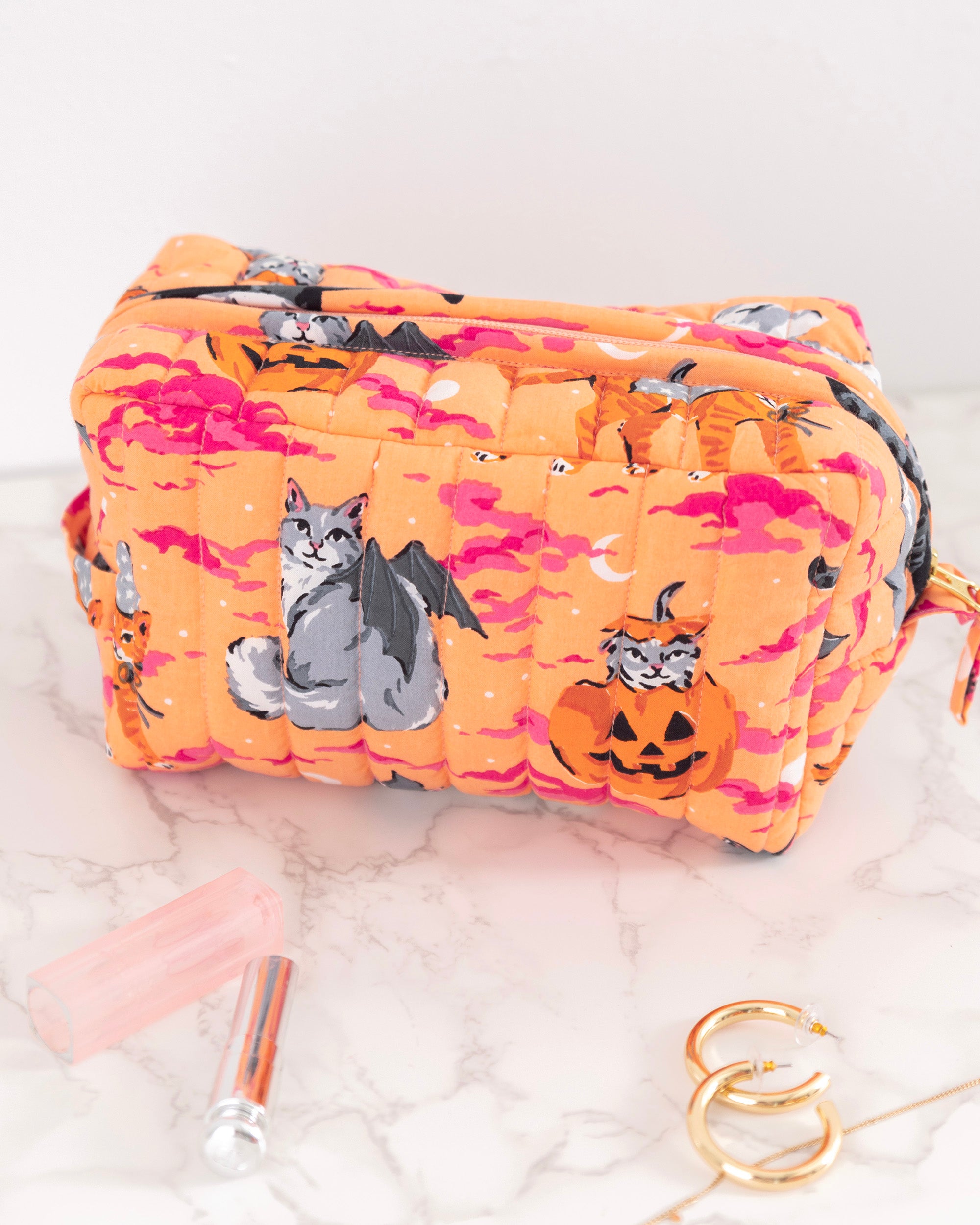 Halloween House Cats - Quilted Pouch - Jack O' Lantern - Printfresh