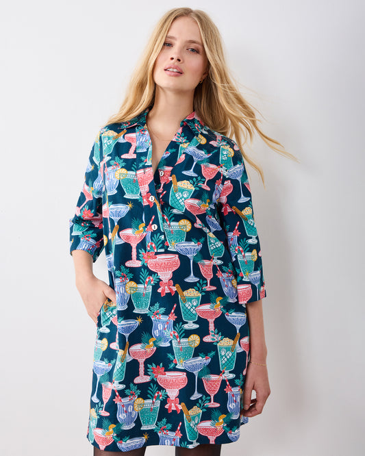 Christmas Cocktails - Goa Dress - Navy - Printfresh