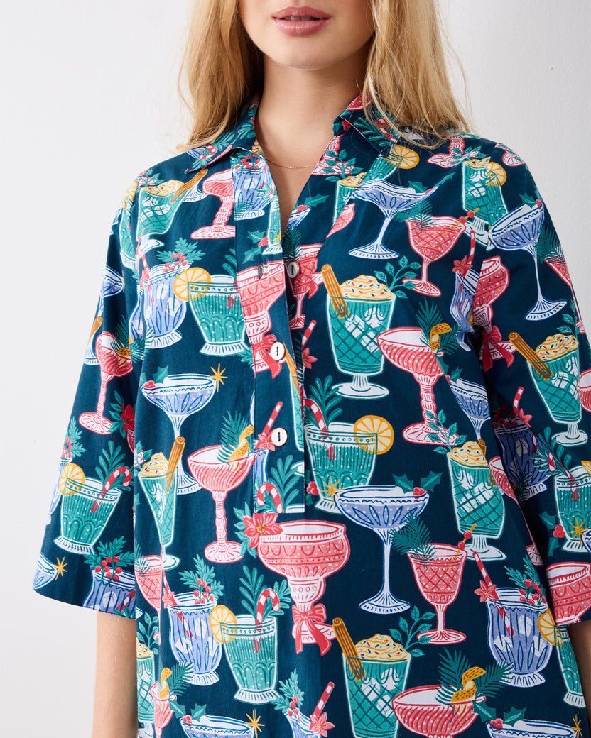 Christmas Cocktails - Goa Dress - Navy - Printfresh