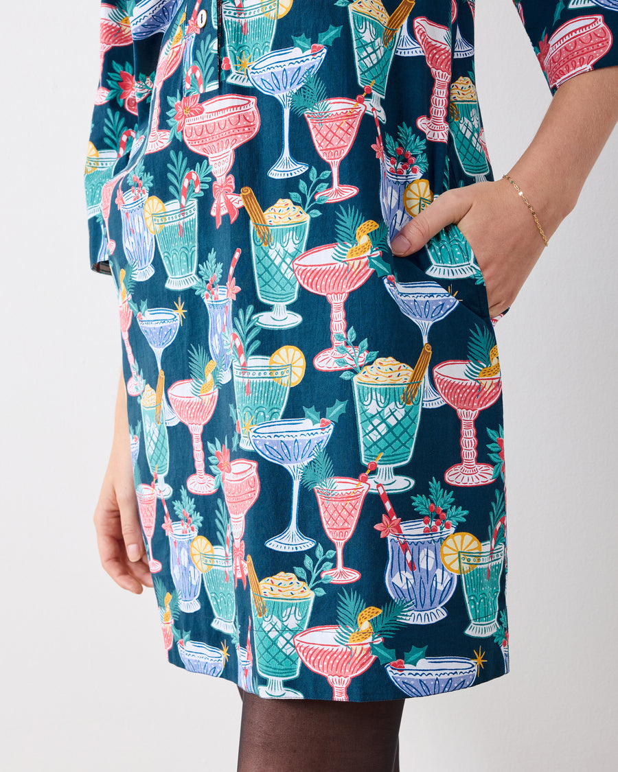 Christmas Cocktails - Goa Dress - Navy - Printfresh