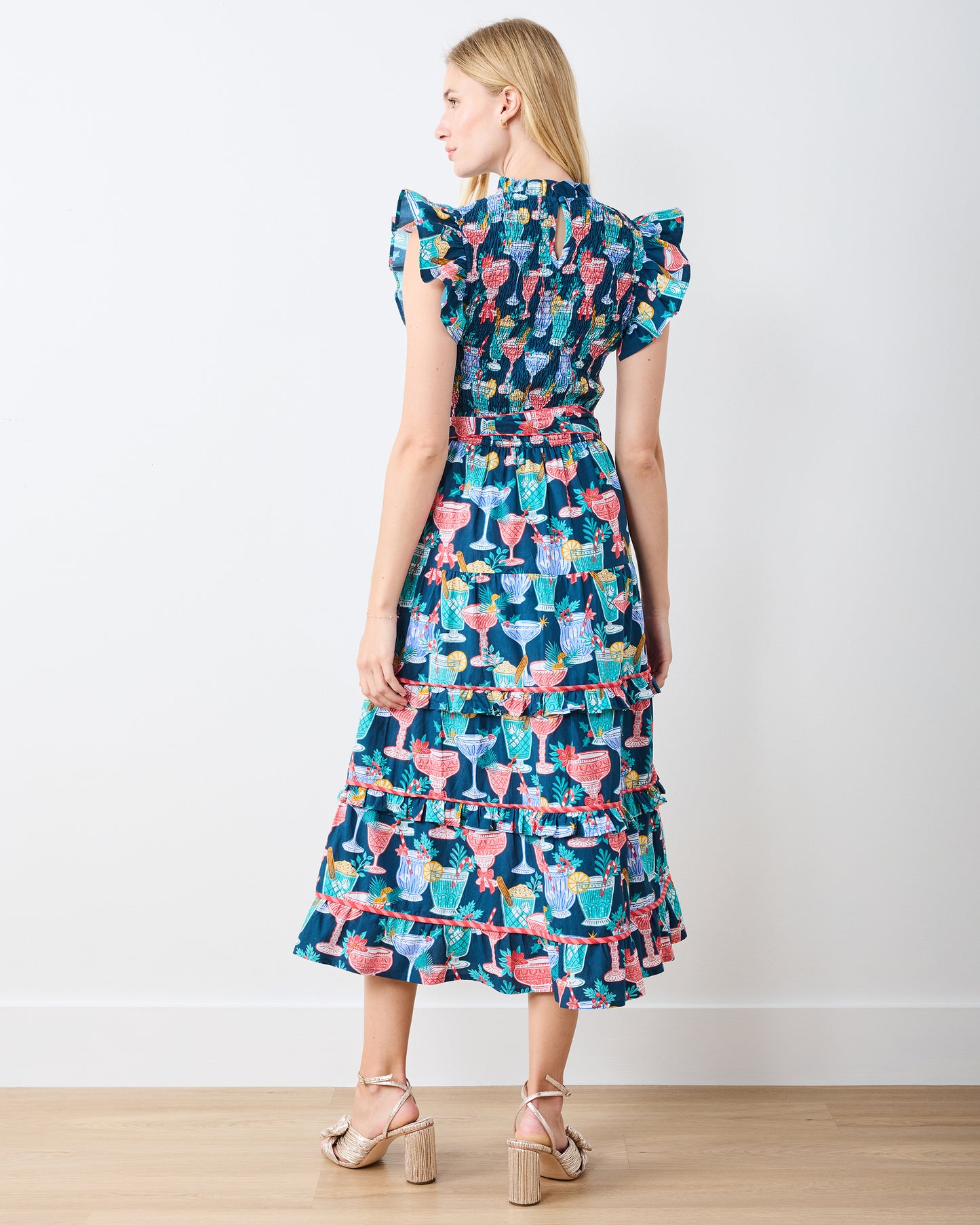 Christmas Cocktails - Ready to Ruffle Dress - Navy - Printfresh