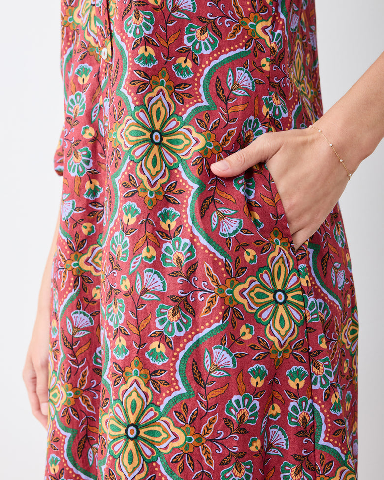 Festive Tapestry - Charlotte Dress - Burgundy - Printfresh