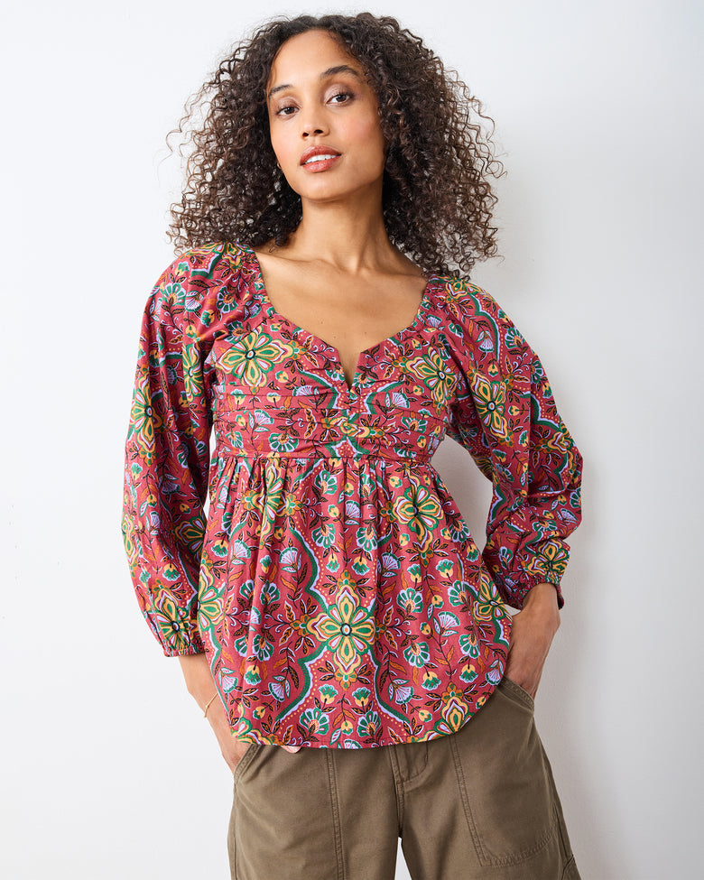 Festive Tapestry - Sloane Blouse - Burgundy - Printfresh