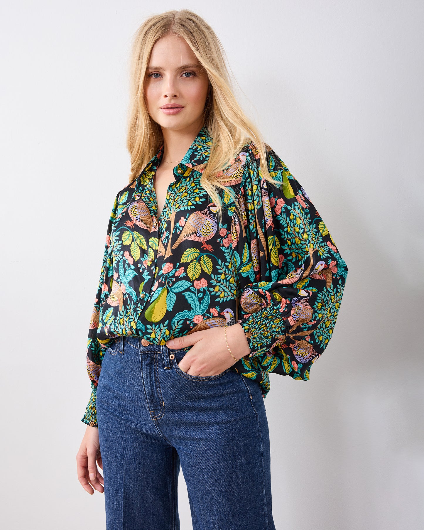 Partridge In A Pear Tree - Anastasia Blouse - Ink - Printfresh