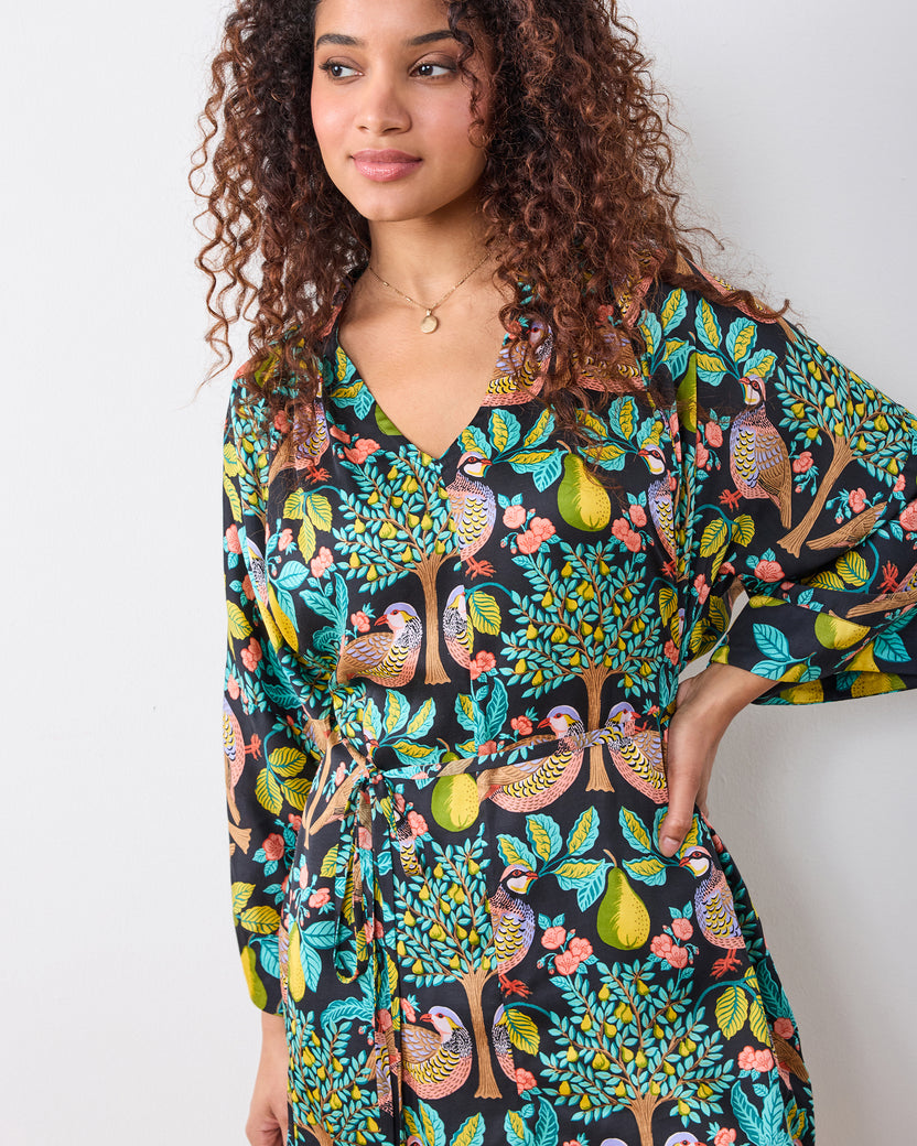 Partridge In A Pear Tree - Ophelia Dress - Ink - Printfresh