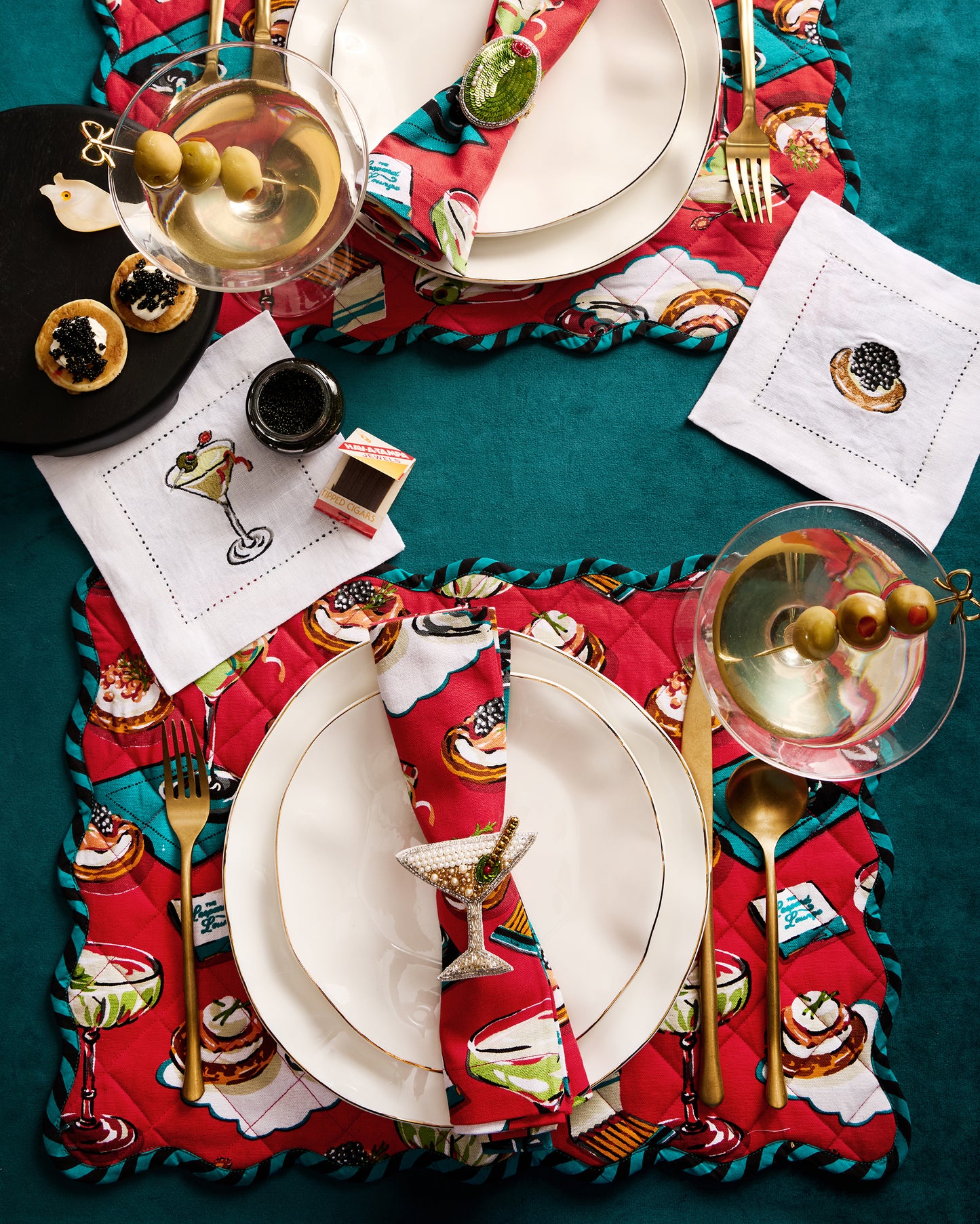 Martini & Olive - Napkin Ring Set Of 2 - Sliver Multi - Printfresh