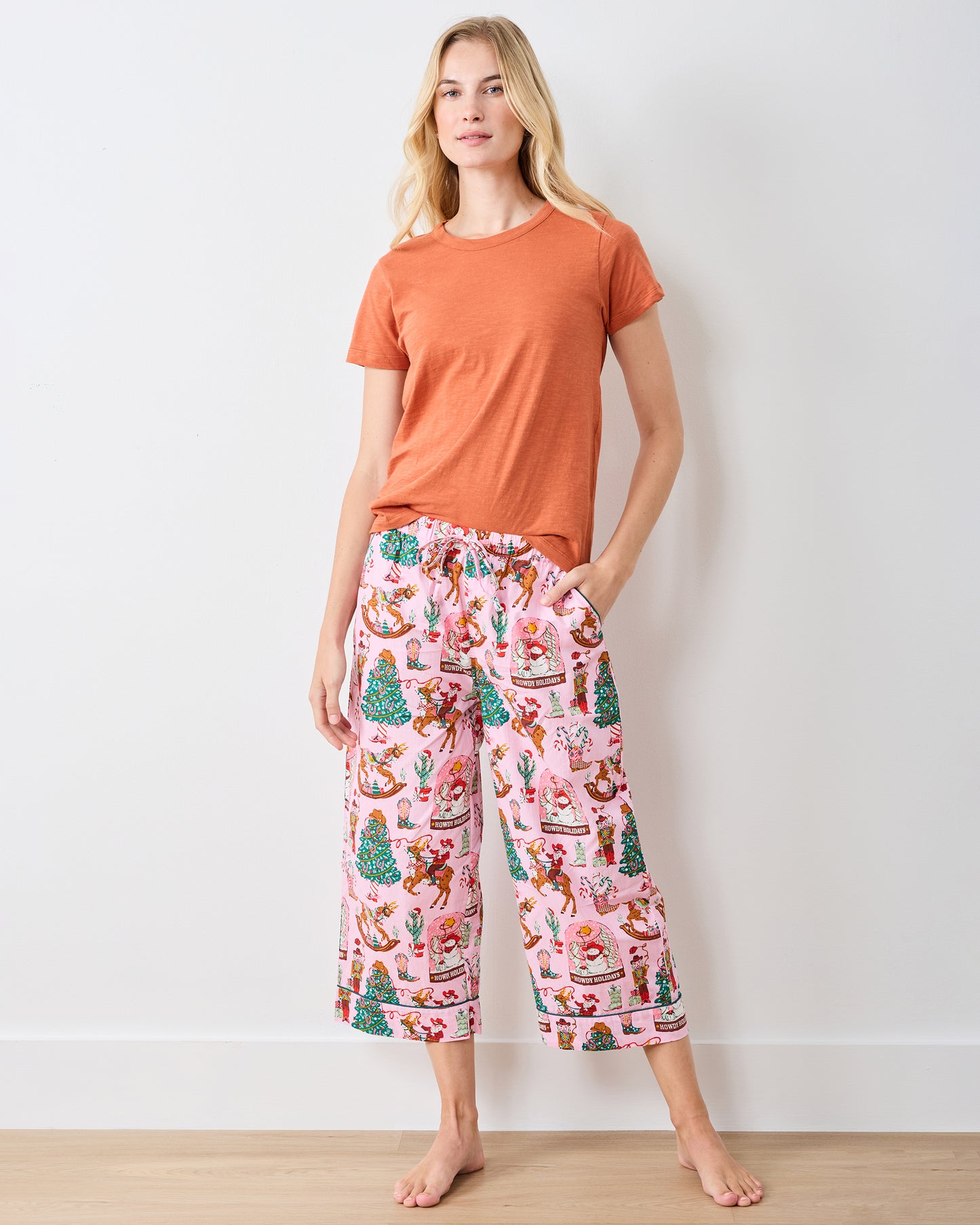 Cowboy Christmas - Cropped PJ Pants - Pink Boots - Printfresh