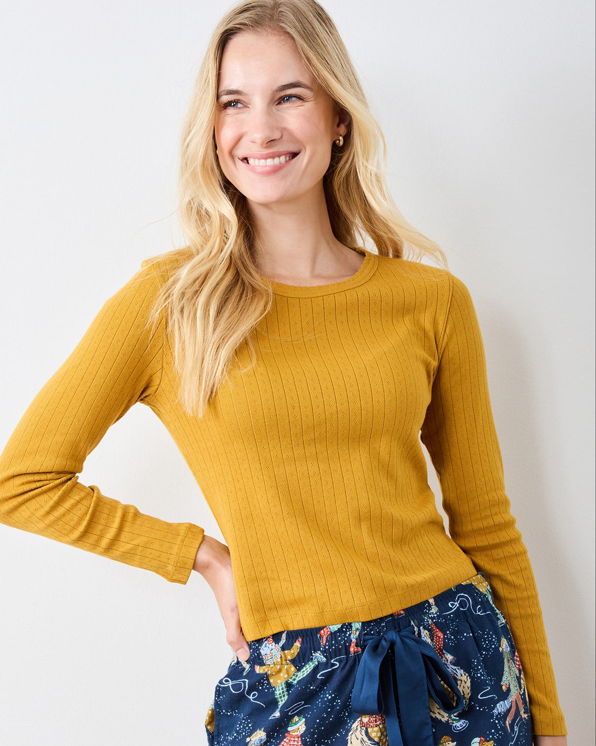 Goldenrod Pointelle Long Sleeve Shirt