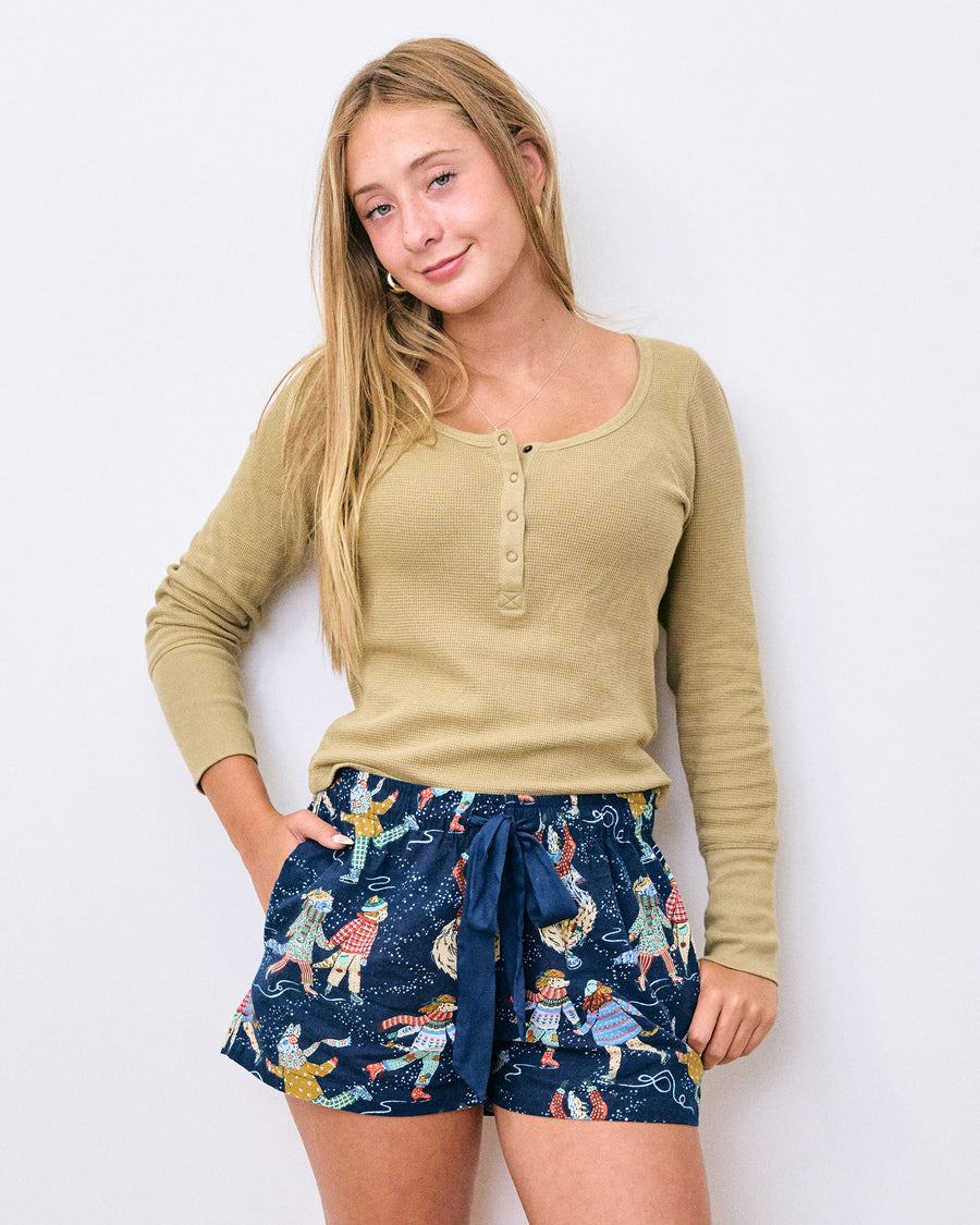 Figure Skaters - Lightweight Flannel Astrid Short - Frozen Pond - Printfresh