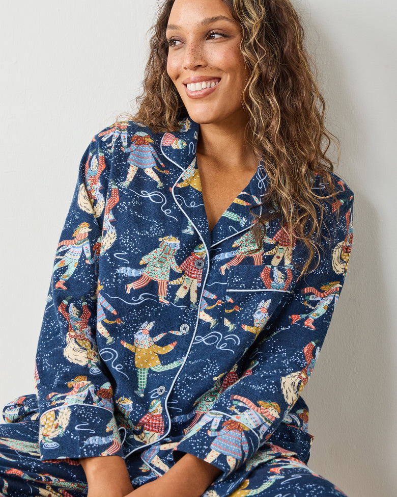 Figure Skaters - Men's Lightweight Flannel Long PJ Set - Frozen Pond - Printfresh