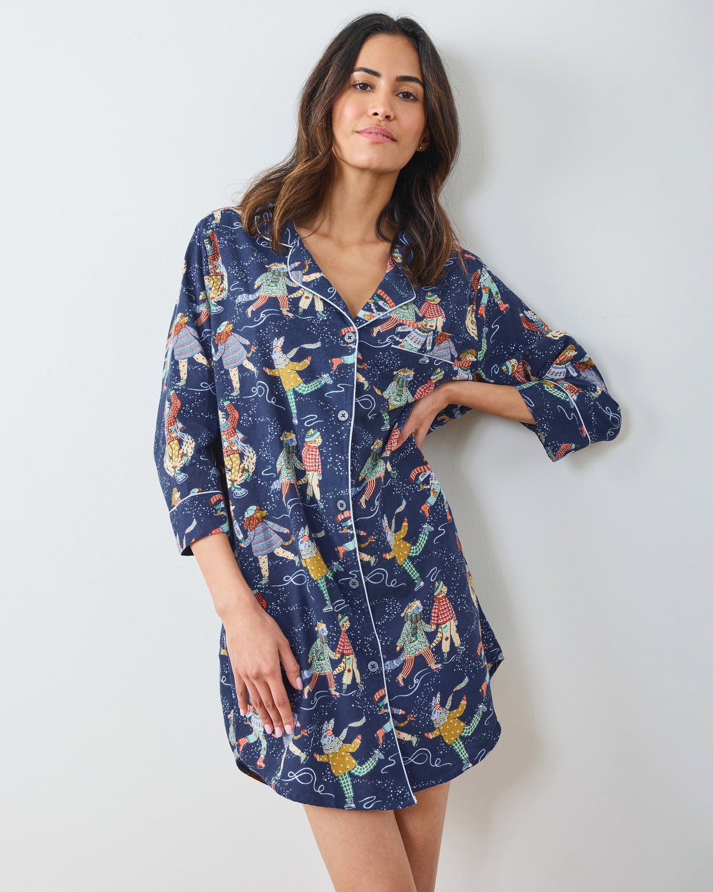 Figure Skaters - Lightweight Flannel Sleep Shirt - Frozen Pond - Printfresh