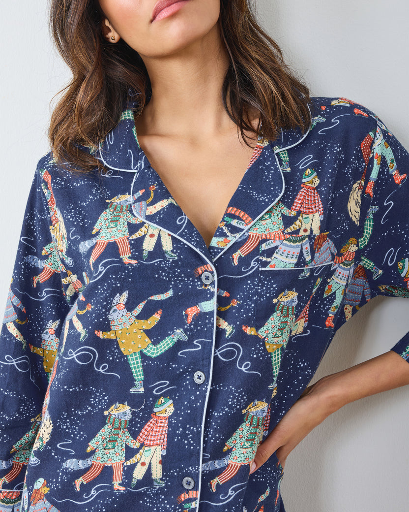 Figure Skaters - Lightweight Flannel Sleep Shirt - Frozen Pond - Printfresh