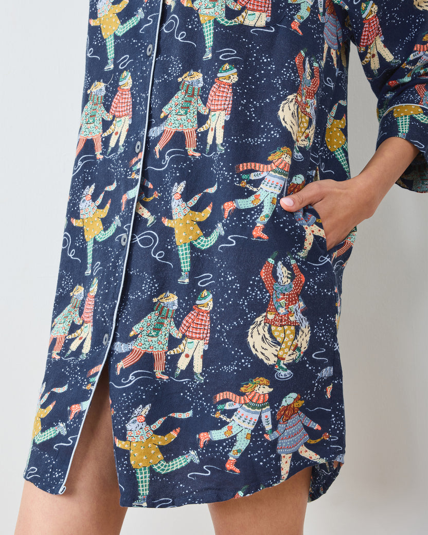 Figure Skaters - Lightweight Flannel Sleep Shirt - Frozen Pond - Printfresh