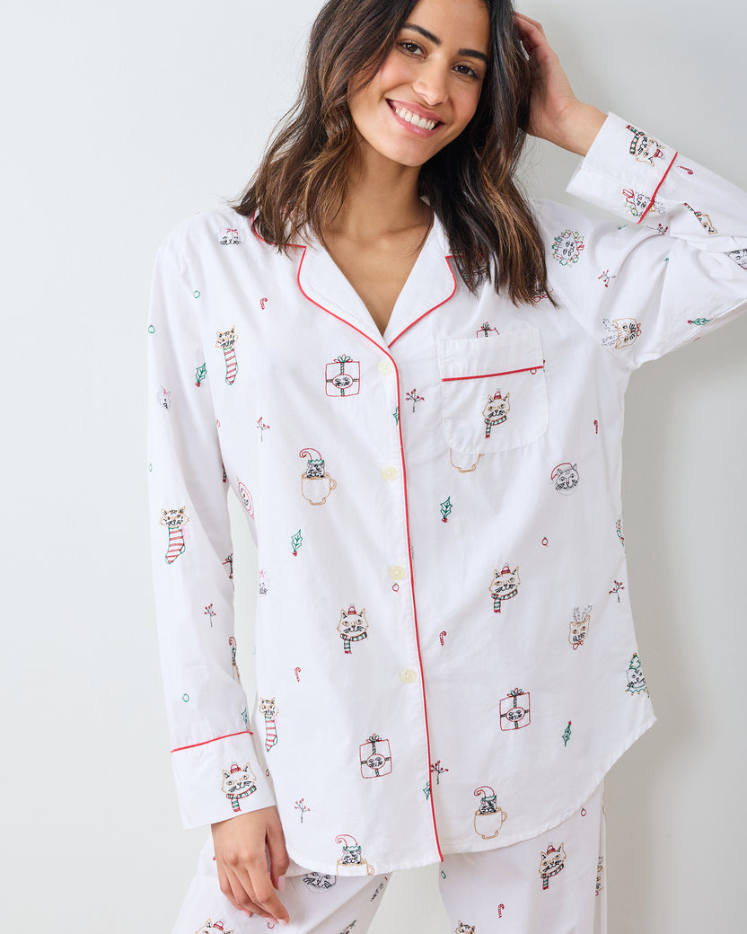 Holiday Cats - Long PJ Set - Cloud - Printfresh