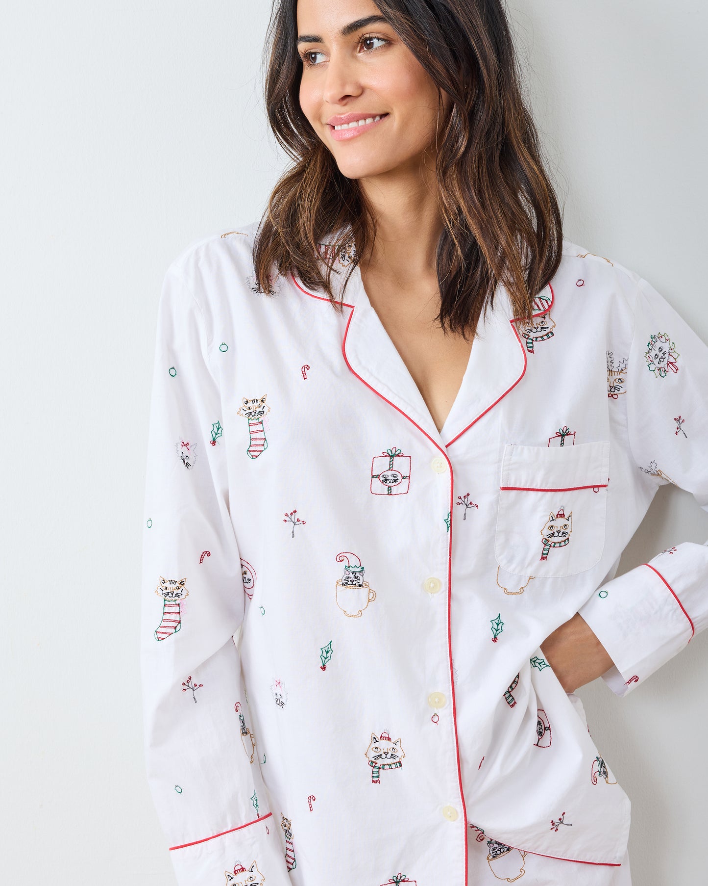 Holiday Cats - Long PJ Set - Cloud - Printfresh