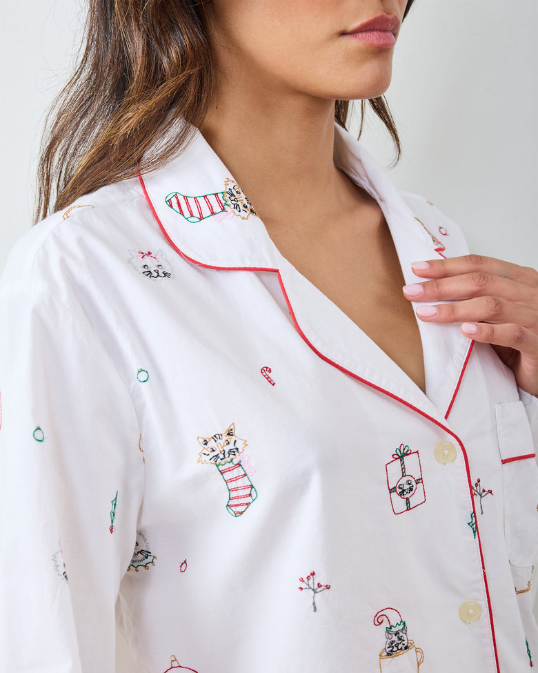 Holiday Cats - Long PJ Set - Cloud