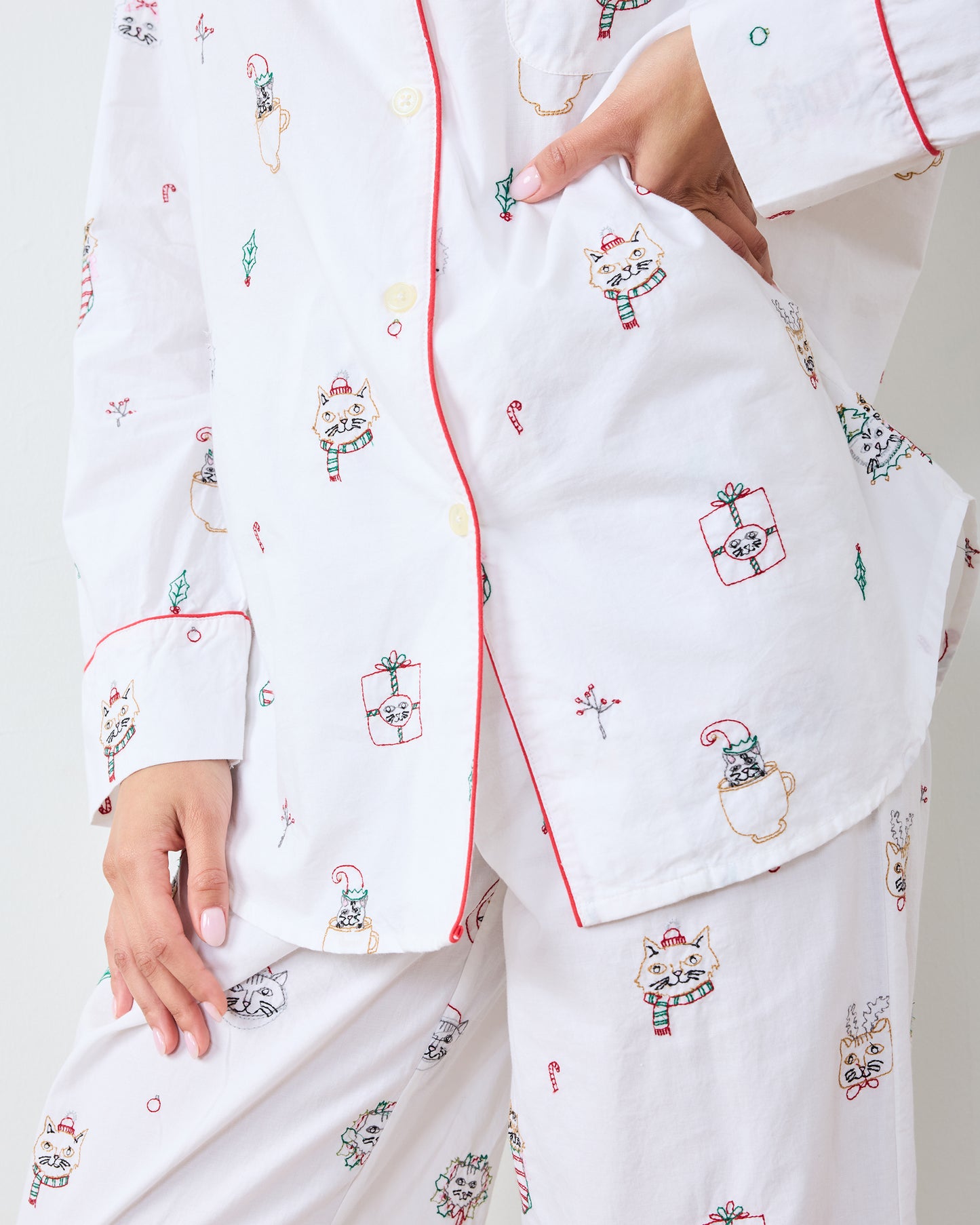 Holiday Cats - Long PJ Set - Cloud - Printfresh