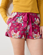 Holiday Hens - Lightweight Flannel Astrid Short - Burgundy - Printfresh