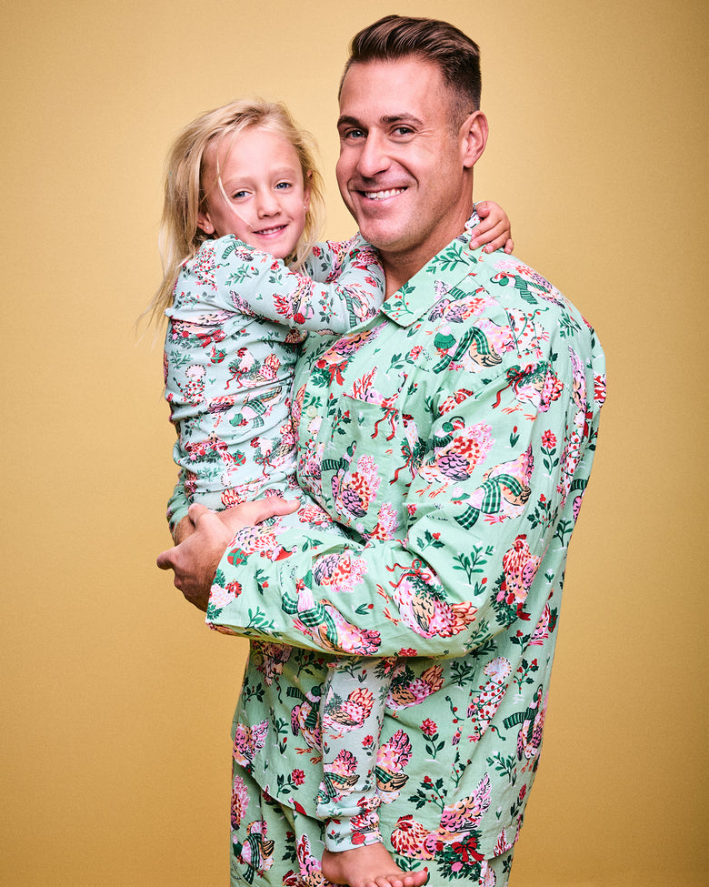 Holiday Hens - Kids Snug Fit PJ Set - Sage - Printfresh