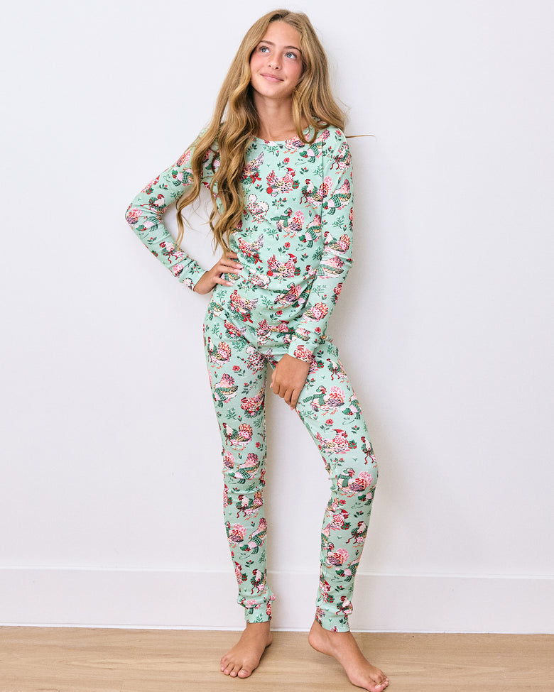Holiday Hens - Kids Snug Fit PJ Set - Sage - Printfresh