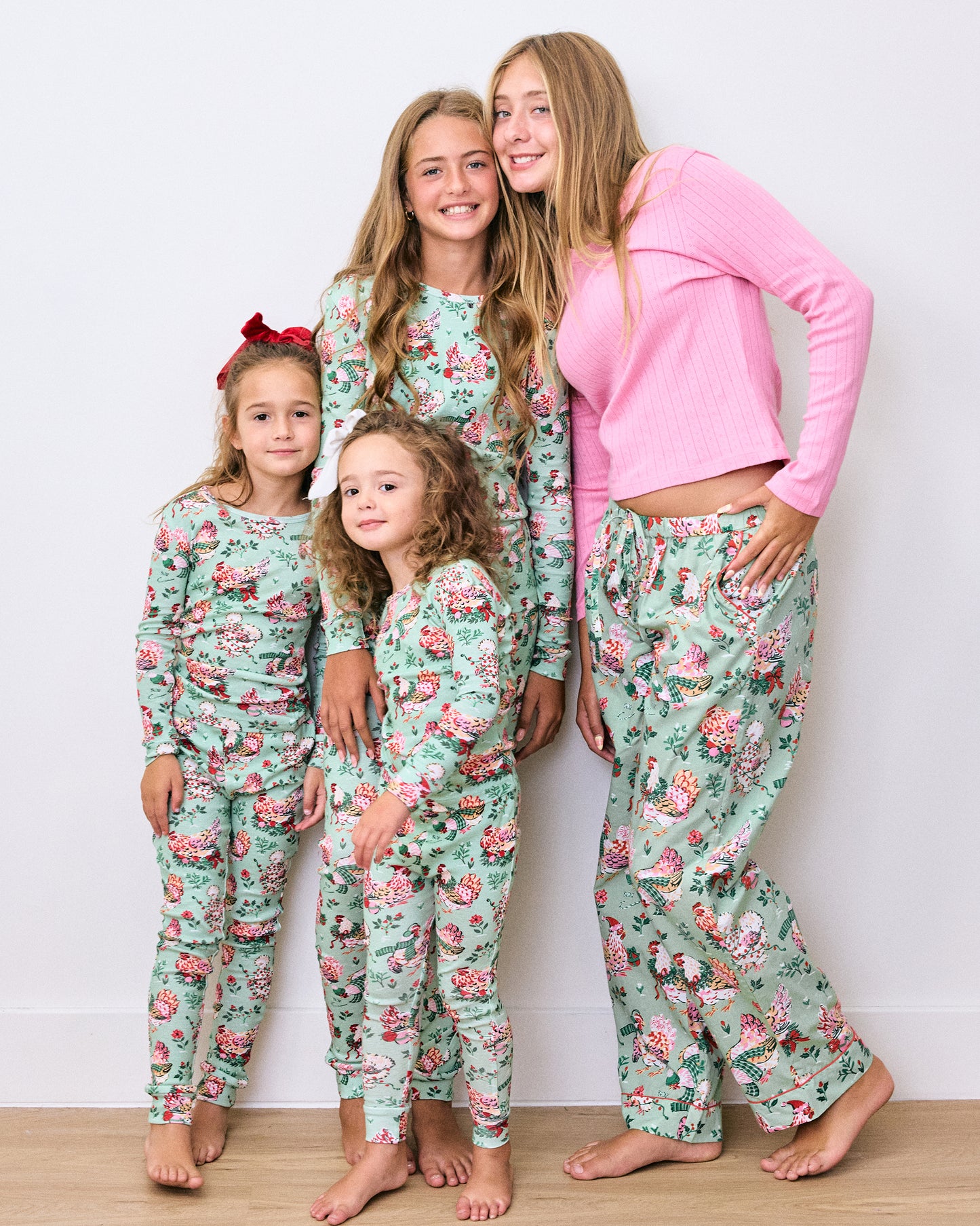 Holiday Hens - Kids Snug Fit PJ Set - Sage - Printfresh