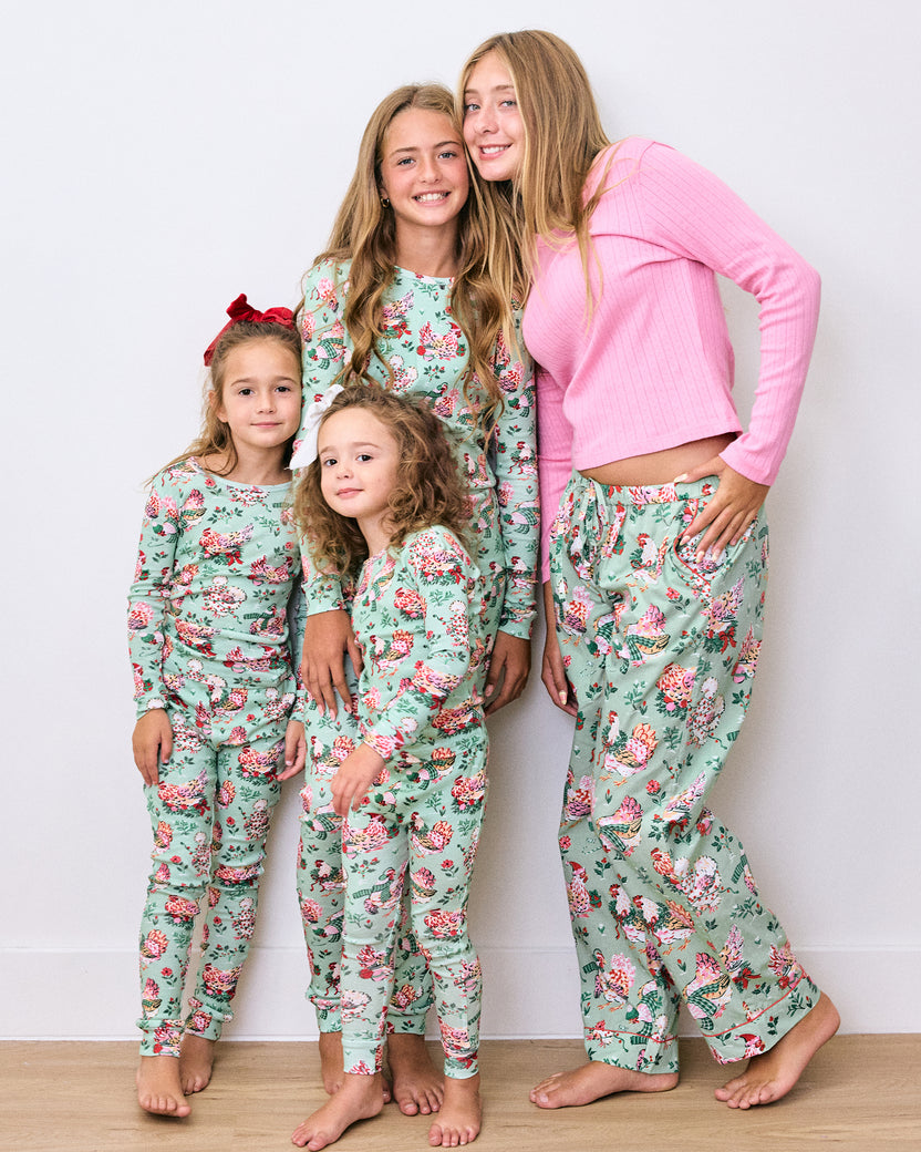 Holiday Hens - Kids Snug Fit PJ Set - Sage - Printfresh