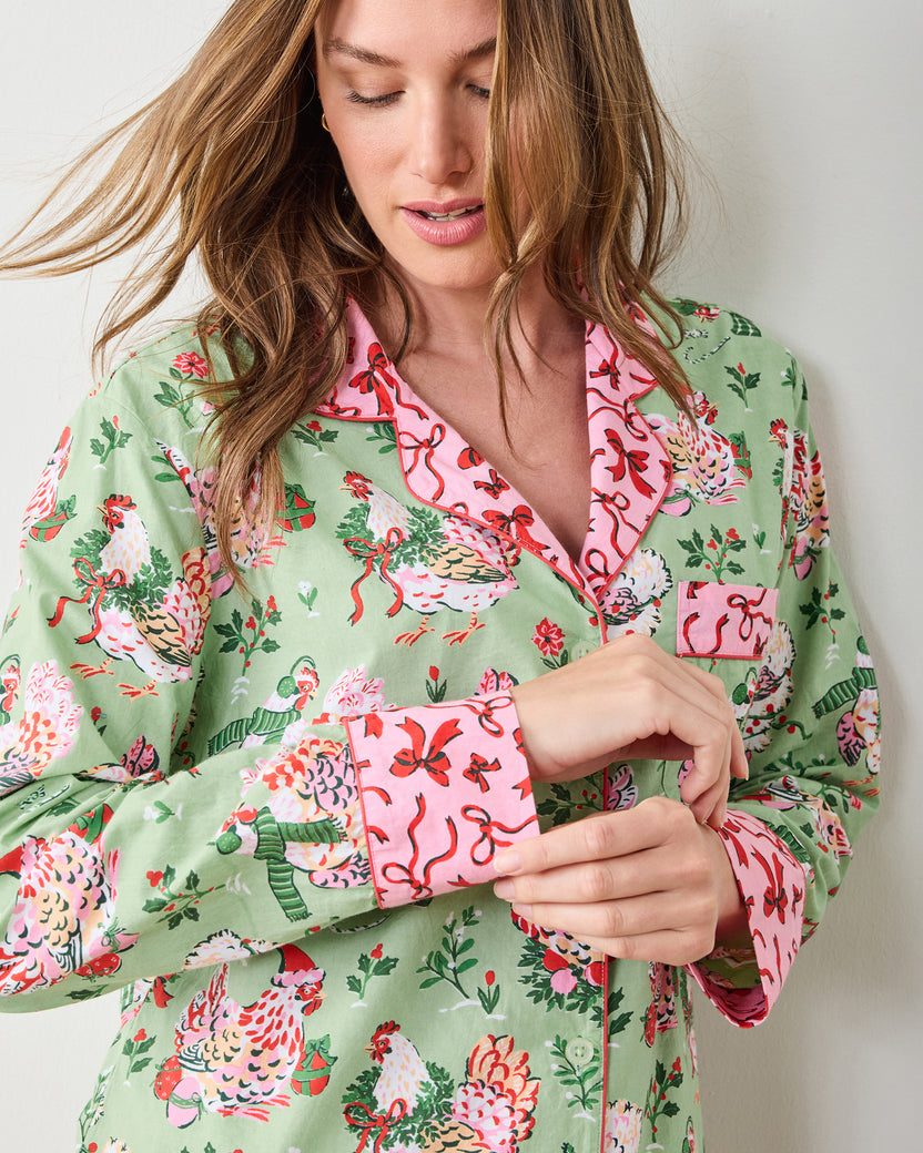 Holiday Hens - Long PJ Set - Sage - Printfresh