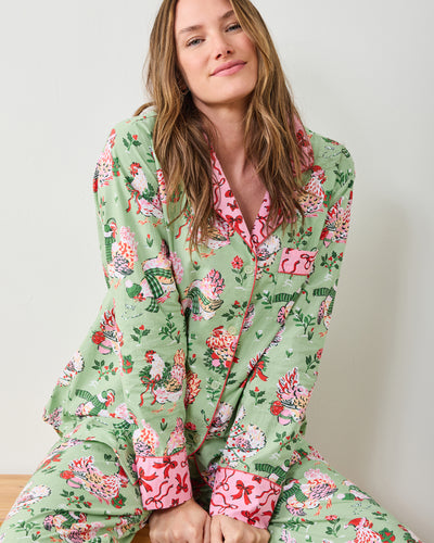 Holiday Hens - Long PJ Set - Sage - Printfresh