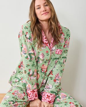 Holiday Hens - Long PJ Set - Sage