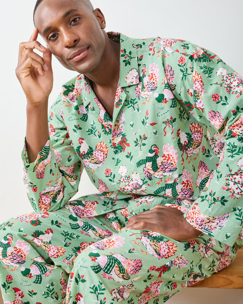 Holiday Hens - Men's Long PJ Set - Sage - Printfresh