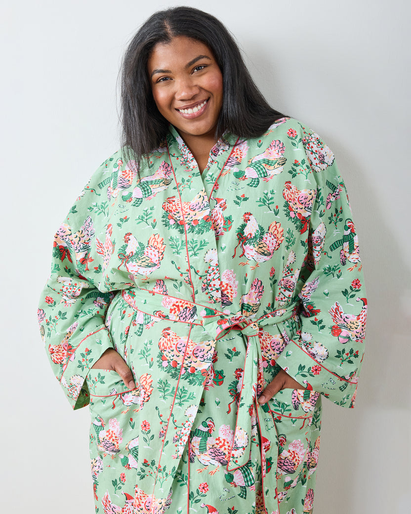 Holiday Hens - Lounge Robe - Sage - Printfresh