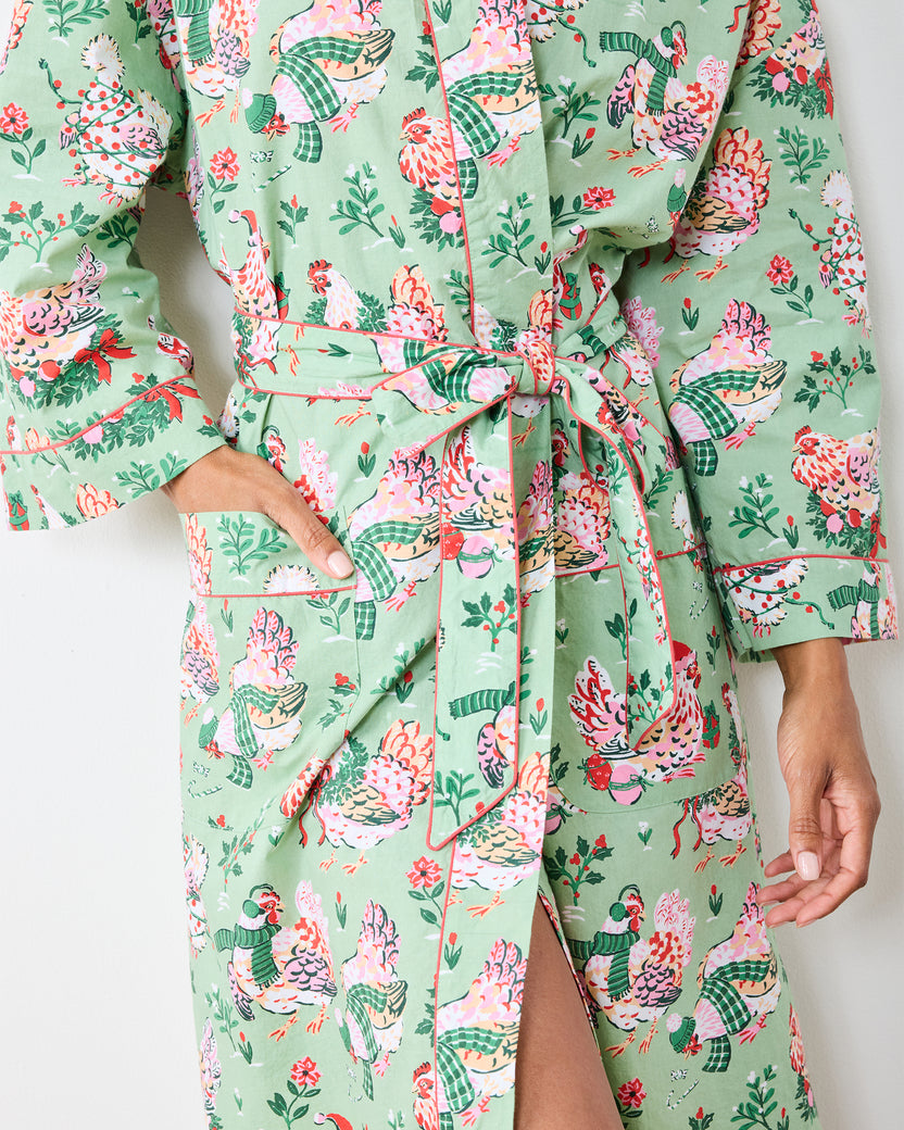 Holiday Hens - Lounge Robe - Sage