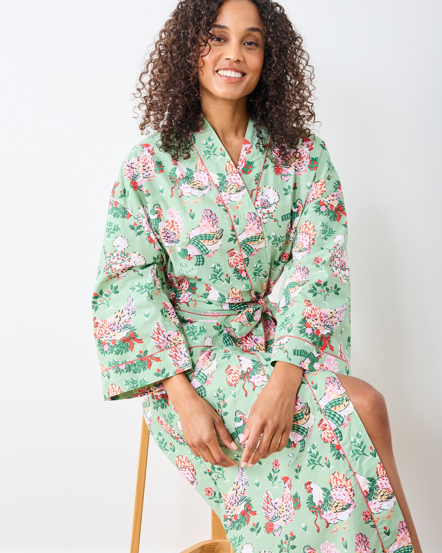 Holiday Hens - Lounge Robe - Sage - Printfresh