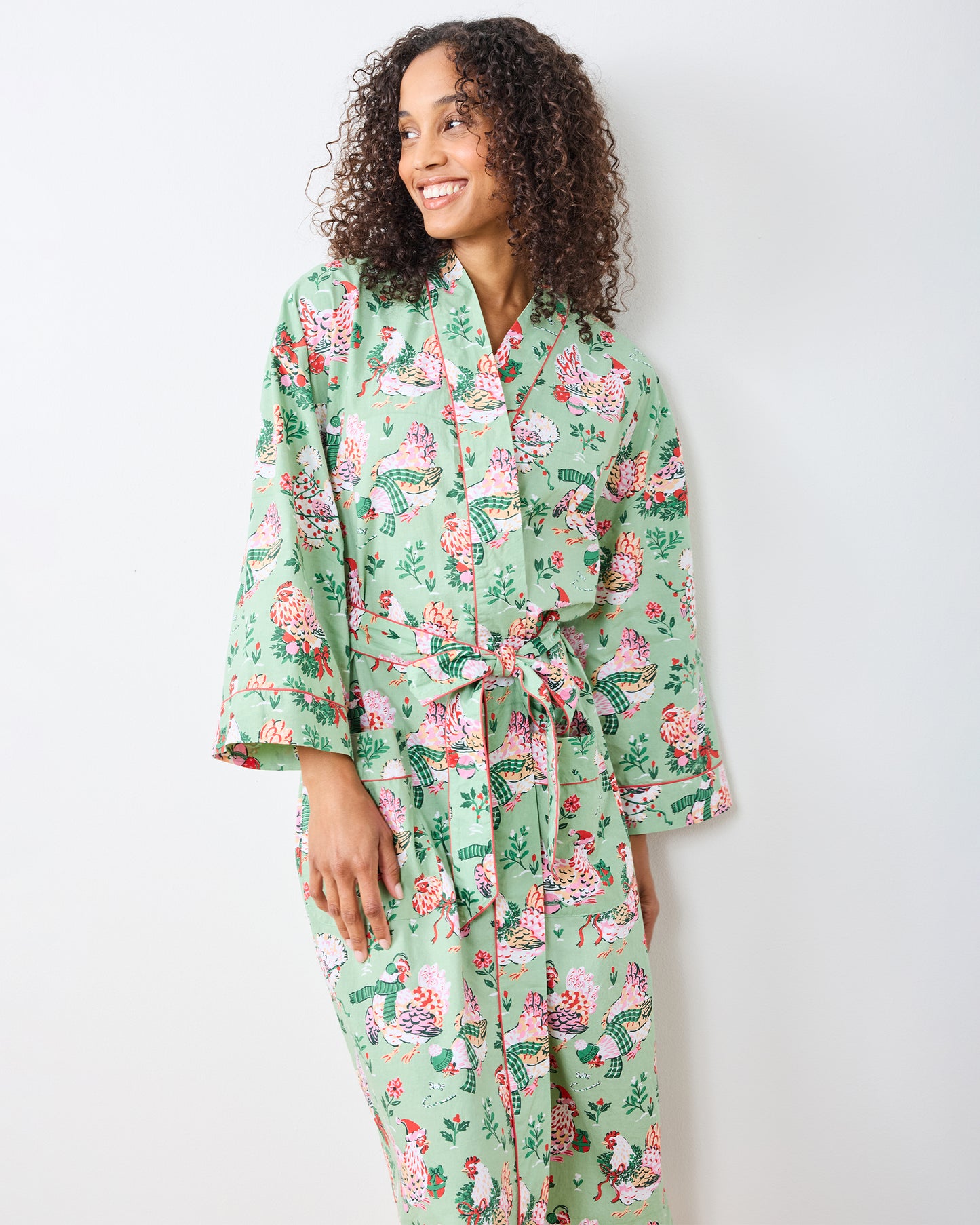 Holiday Hens - Lounge Robe - Sage