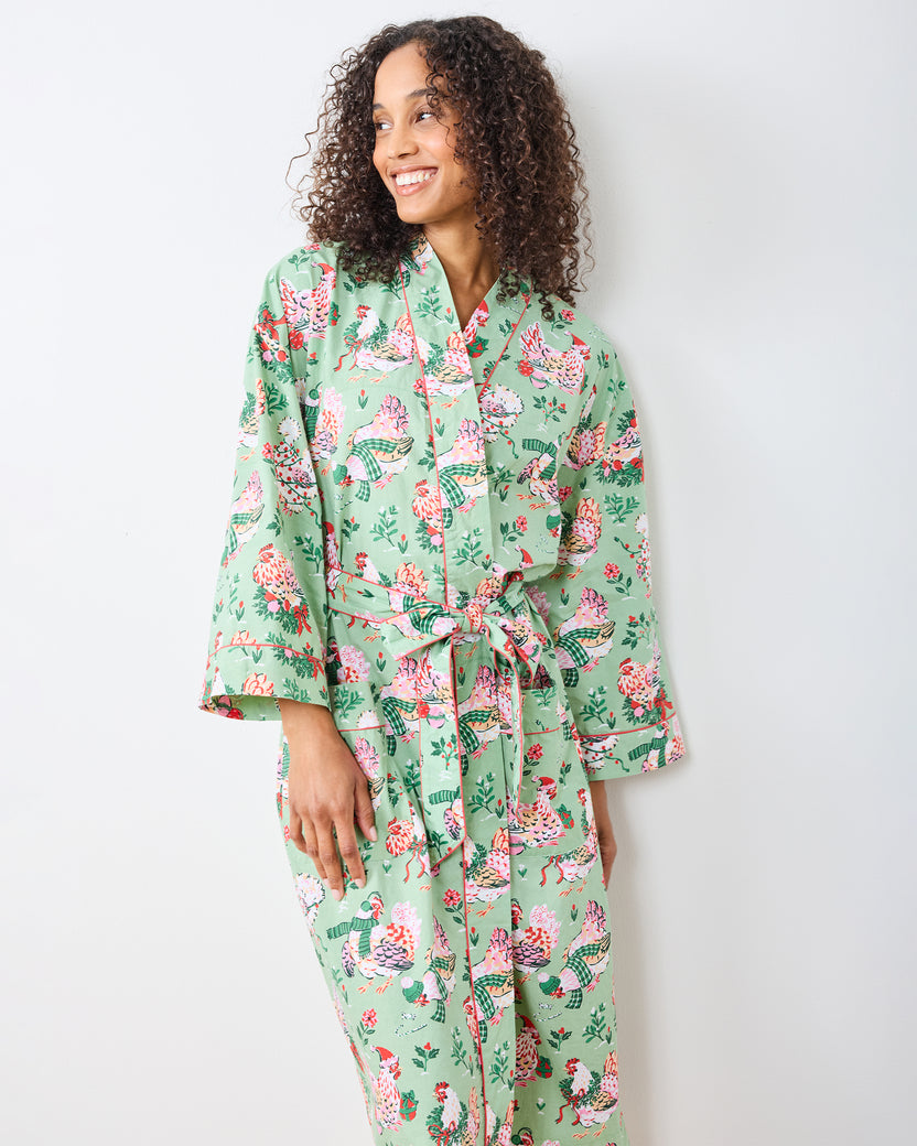 Holiday Hens - Lounge Robe - Sage