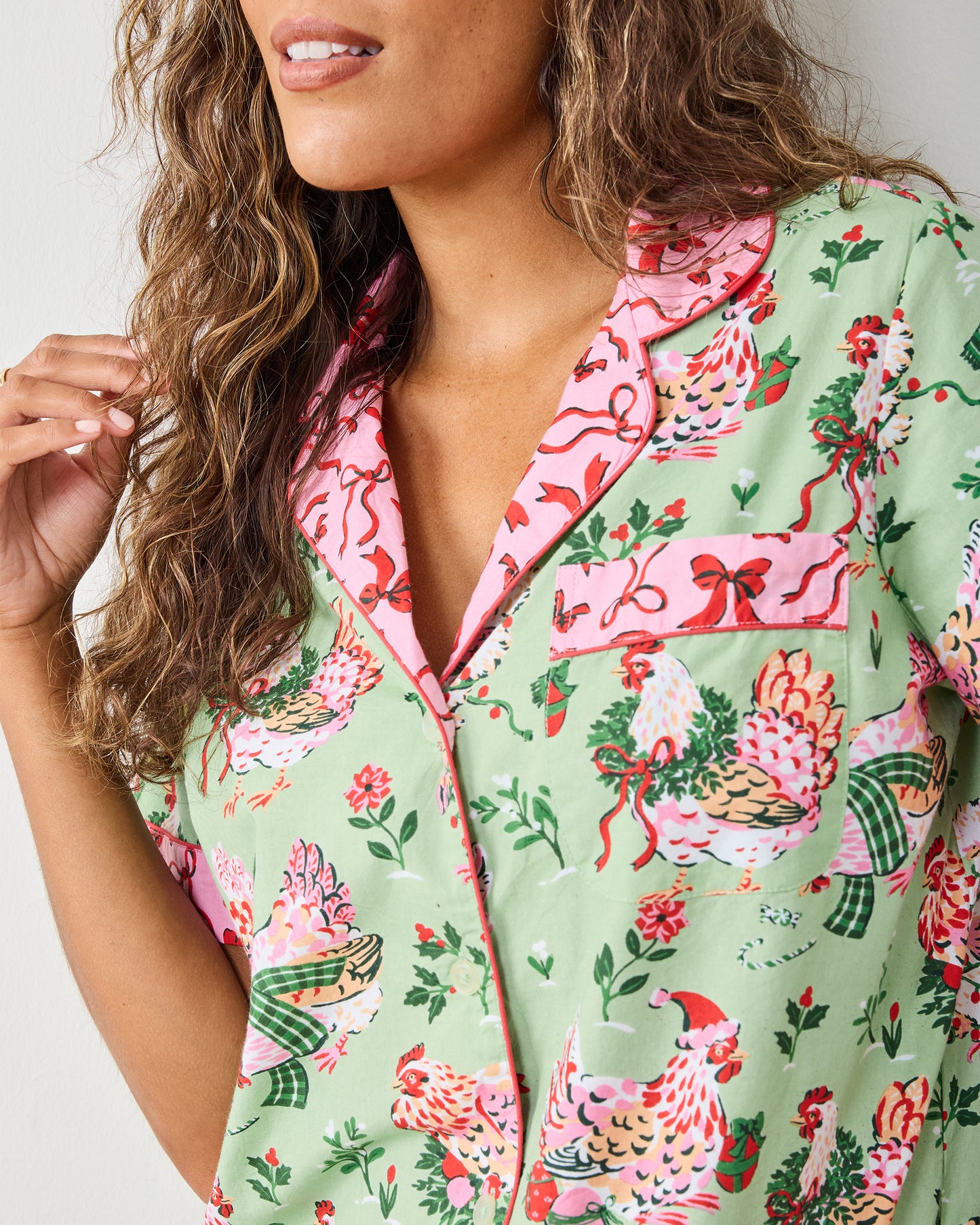 Holiday Hens - Short PJ Set - Sage - Printfresh