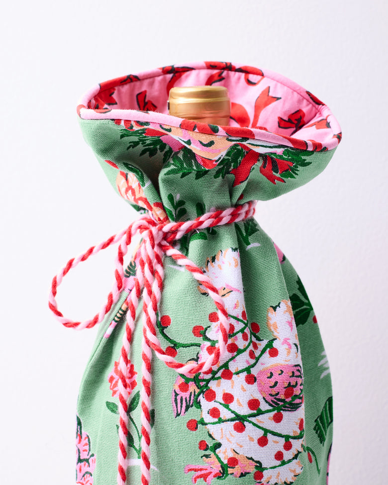 Holiday Hens - Wine Bag - Sage - Printfresh