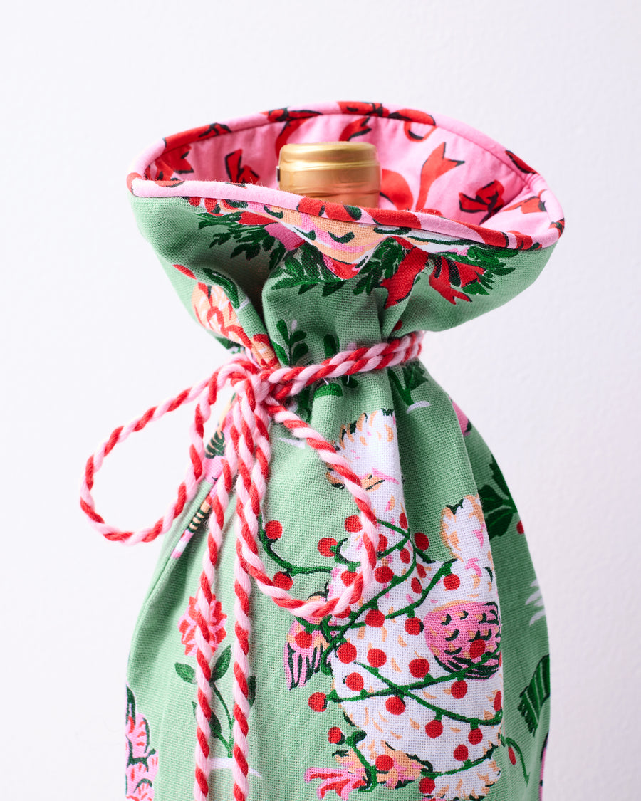 Holiday Hens - Wine Bag - Sage - Printfresh