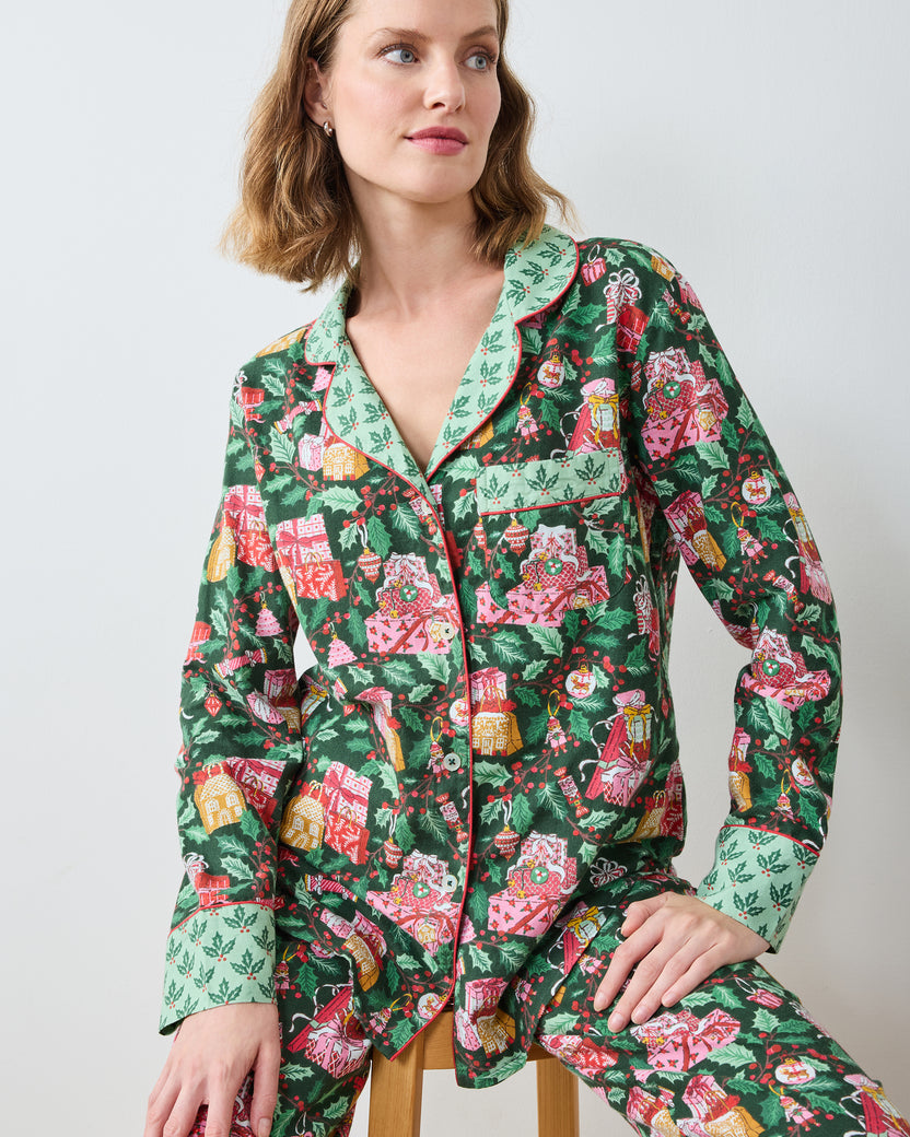 Holly Gifts - Lightweight Flannel Long PJ Set - Garland - Printfresh
