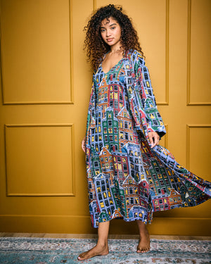 Manhattan Christmas - Eco Satin Joni Robe - Cozy Brownstone