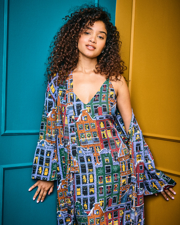 Manhattan Christmas - Eco Satin Joni Robe - Cozy Brownstone