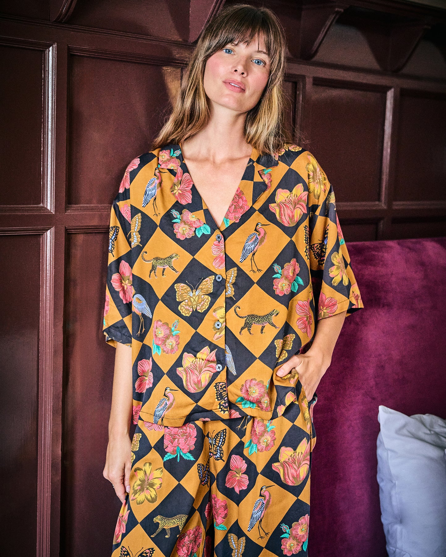 Botanical Checkerboard - Eco Satin Wildest Dreams Set - Caramel