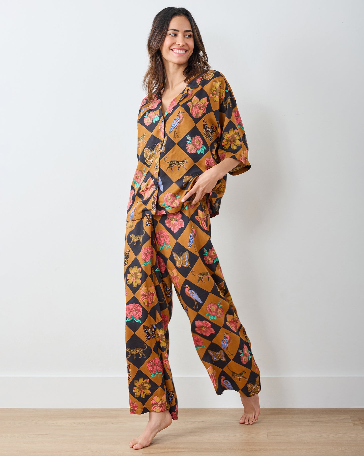 Botanical Checkerboard - Eco Satin Wildest Dreams Set - Caramel