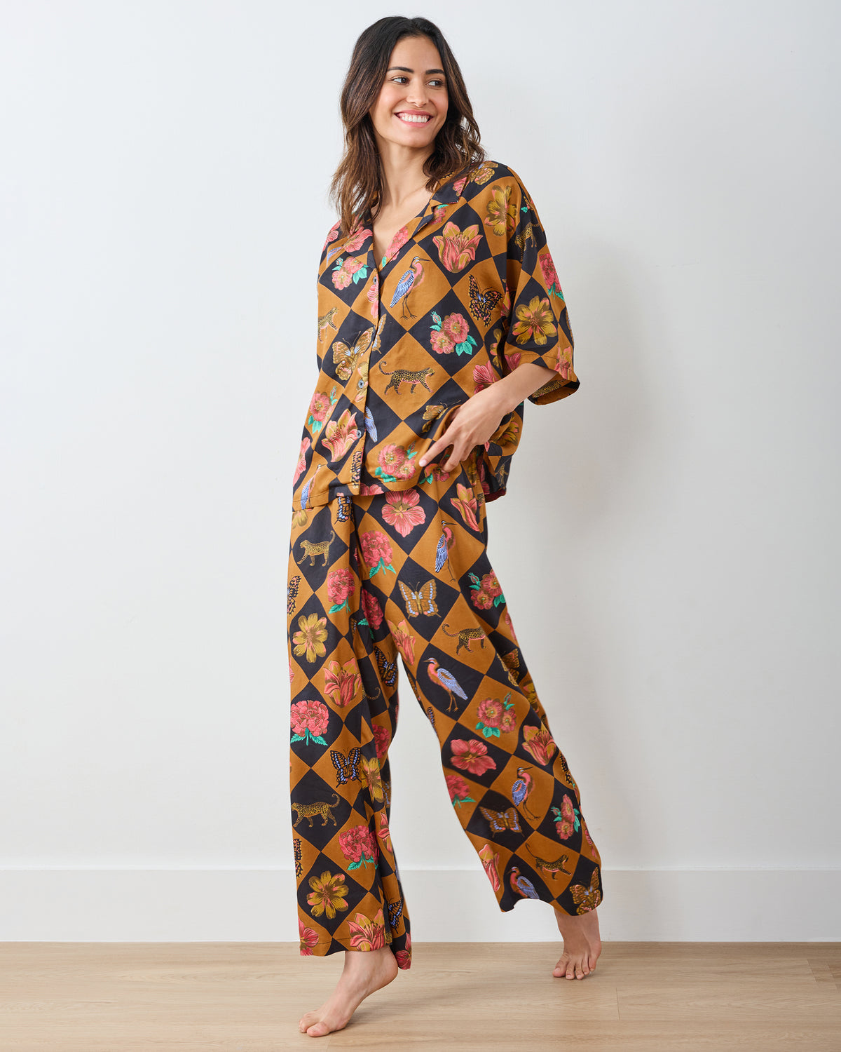 Botanical Checkerboard - OLD Eco Satin Wildest Dreams Set - Caramel - Printfresh