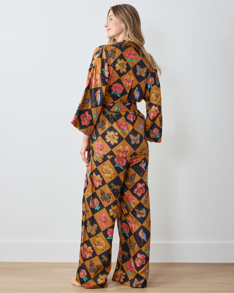 Botanical Checkerboard - Eco Satin Wrap PJ Set - Caramel - Printfresh