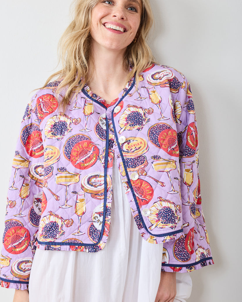 Champagne & Caviar - Eco Satin Slumber Jacket - Lavender Spritz - Printfresh