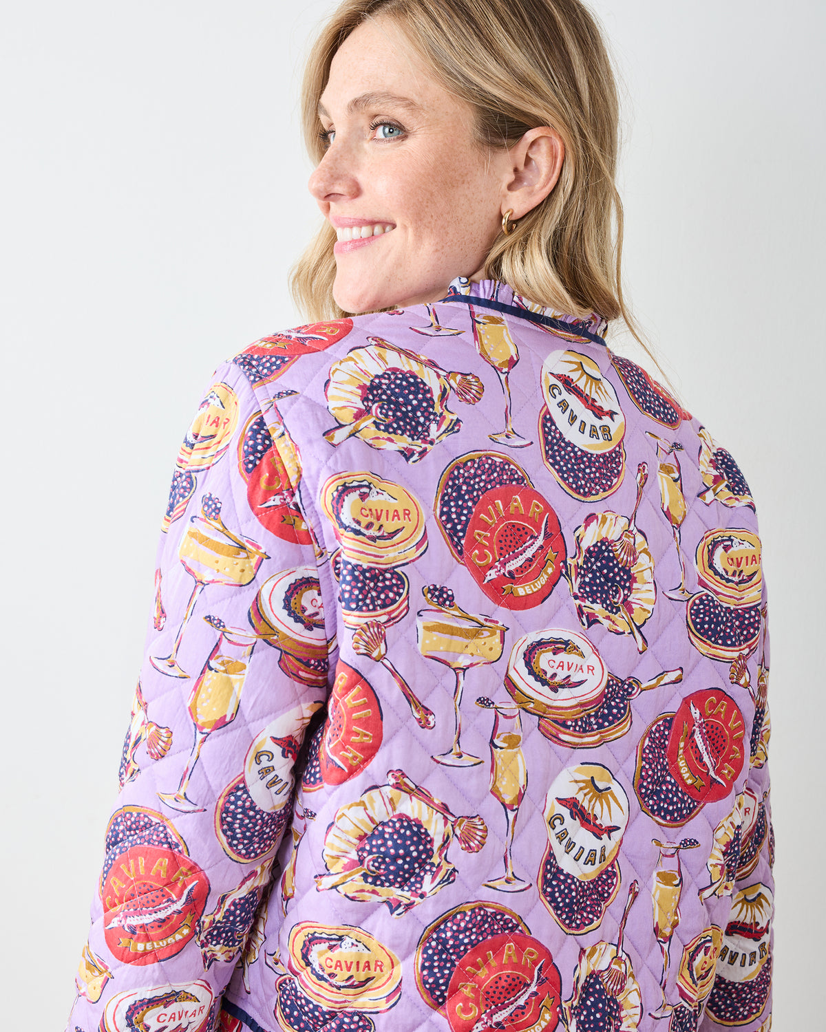 Champagne & Caviar - Eco Satin Slumber Jacket - Lavender Spritz - Printfresh