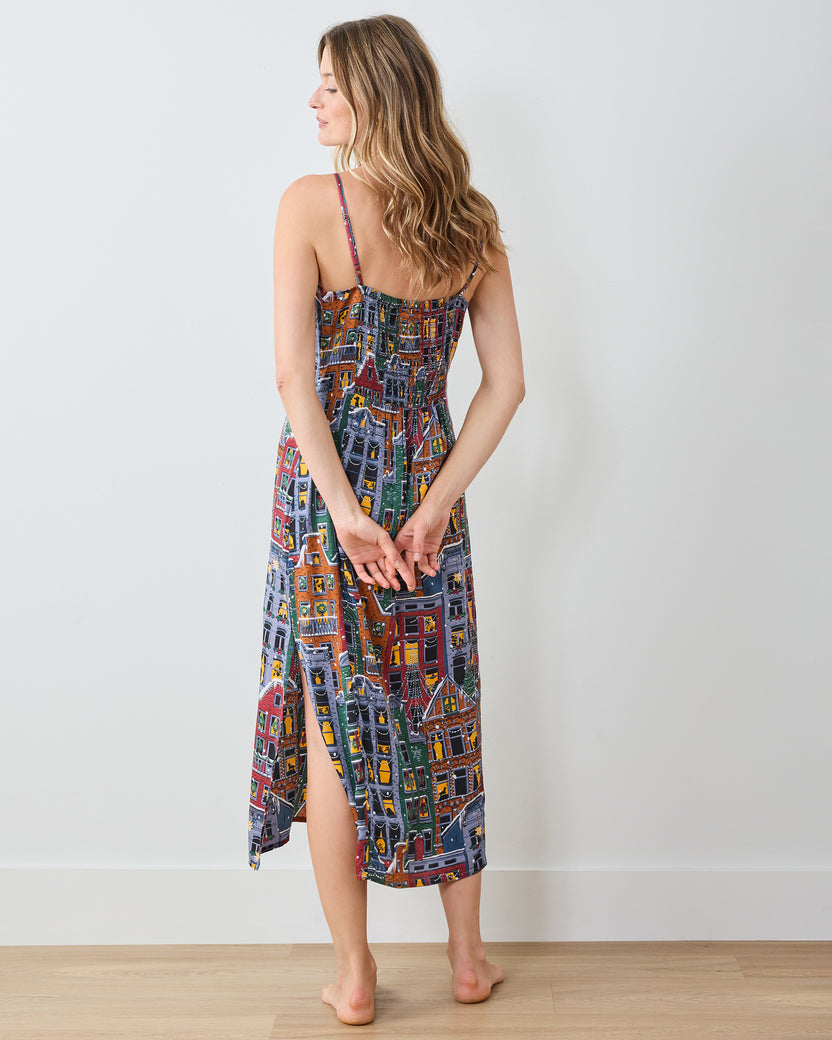 Manhattan Christmas - Eco Satin Chic To Sleep Nightie - Cozy Brownstone - Printfresh